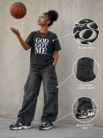 GOD GOT ME - 3D PUFF Vintage Wash Tee